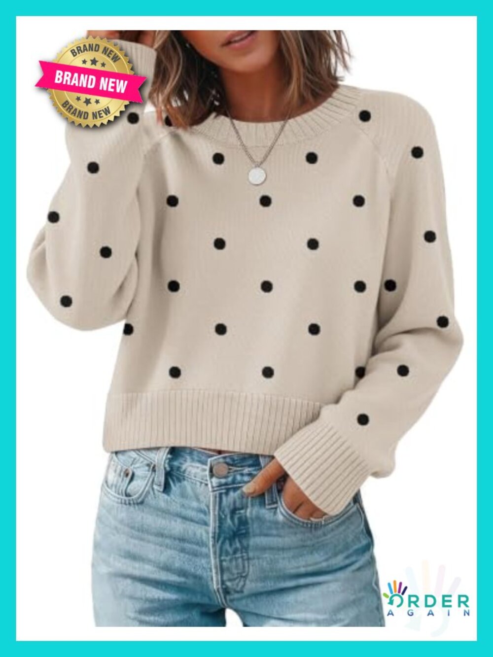 Cropped Crewneck Knit Pullover Sweater Long Sleeve Ribbed Cuffs Women's Fall Top